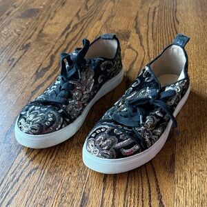 Karl Lagerfeld Women 7.5 Black and Gold Sneakers Sequin Details Street Casual